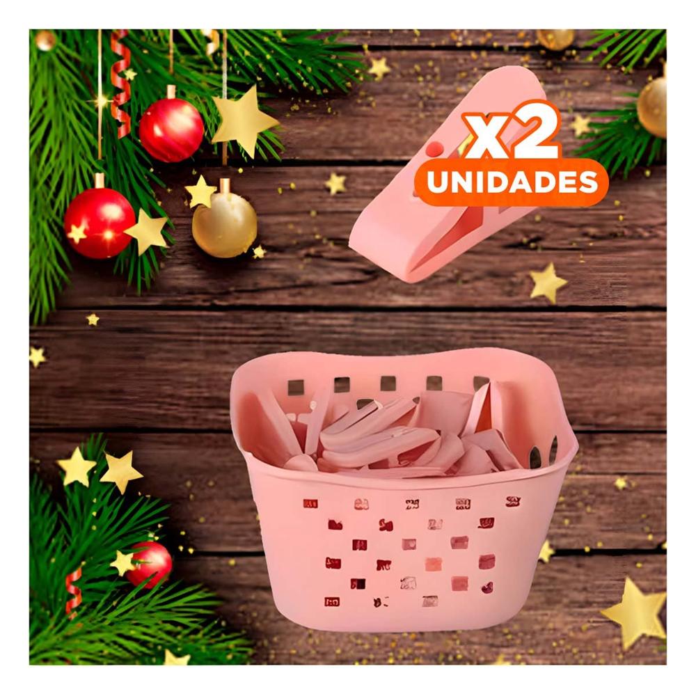 Pack2 Cesto Durable Cuadrado con Ganchos para Ropa Rosado Claro para Dormitorio Y+Papel Regalo