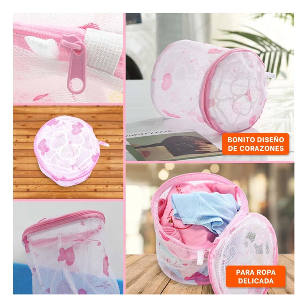 Funda Malla para Lavar Ropa Diseno Cilindro Blanco con Corazones Suave