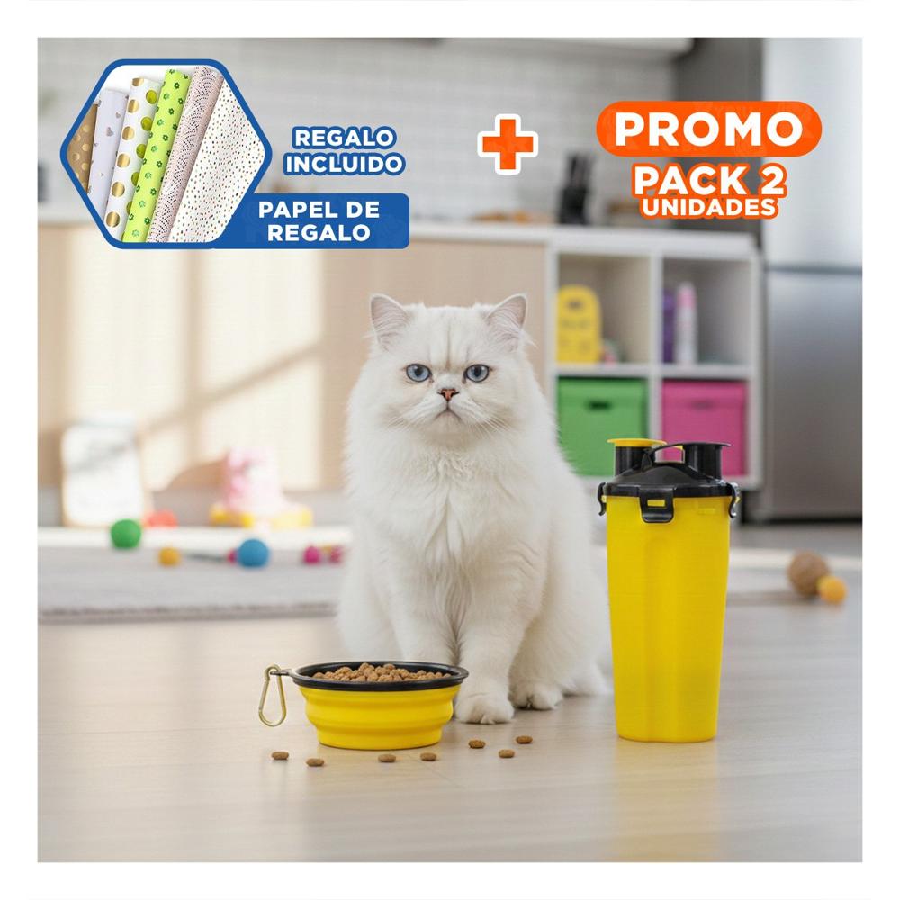 Pack2 Recipiente Compacto para Agua y Comida Amarillo Y+Papel Regalo