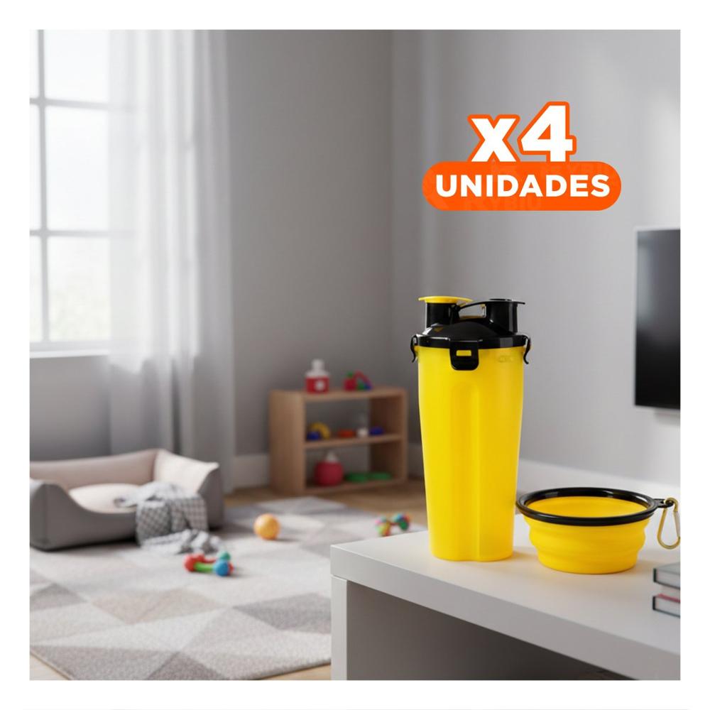 Pack4 Plato Portatil con Bebedero Integrado para Mascota Amarillo