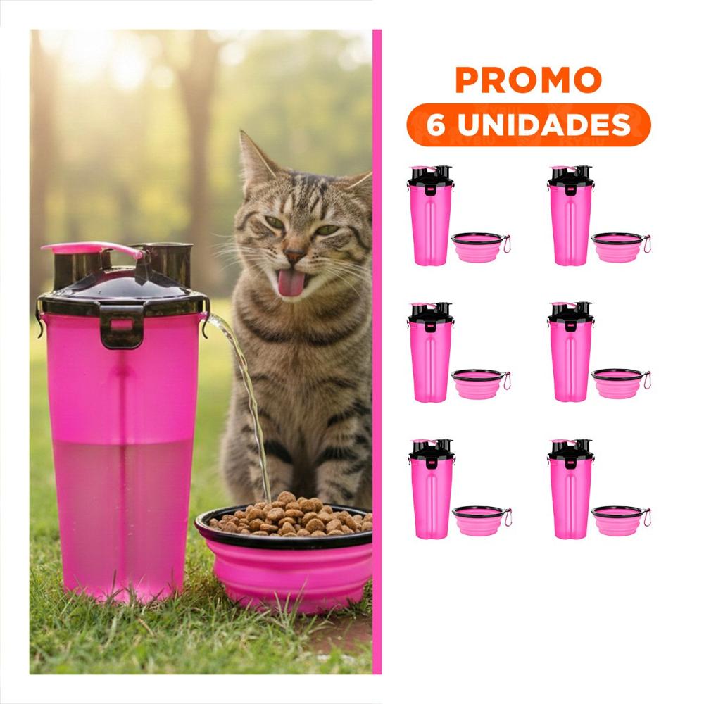 Pack6 Contenedor Compacto con Comedero y Plato Rosado