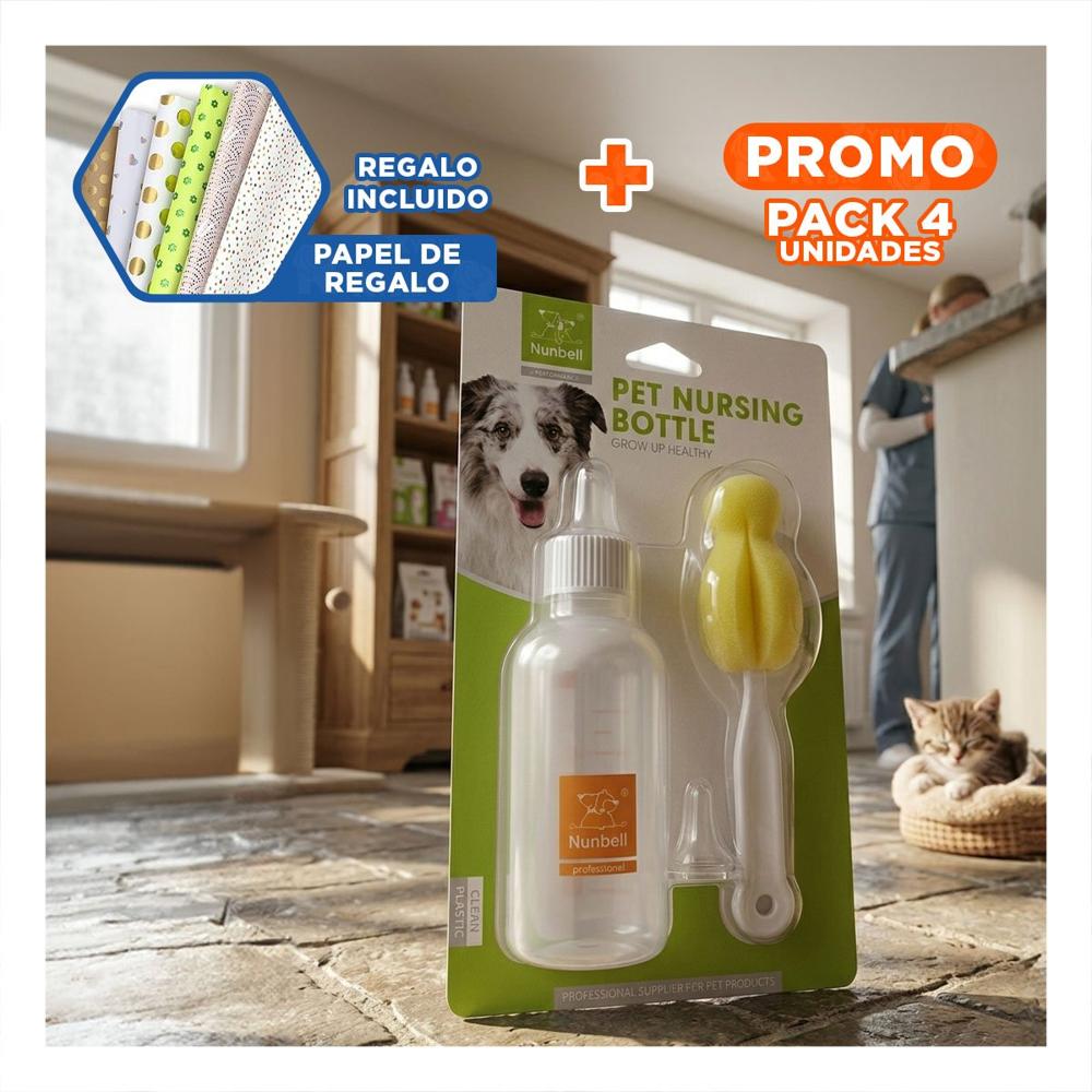 Pack4 Botella Portatil 120ml Transparente para Alimentar Mascotas Y+Papel Regalo