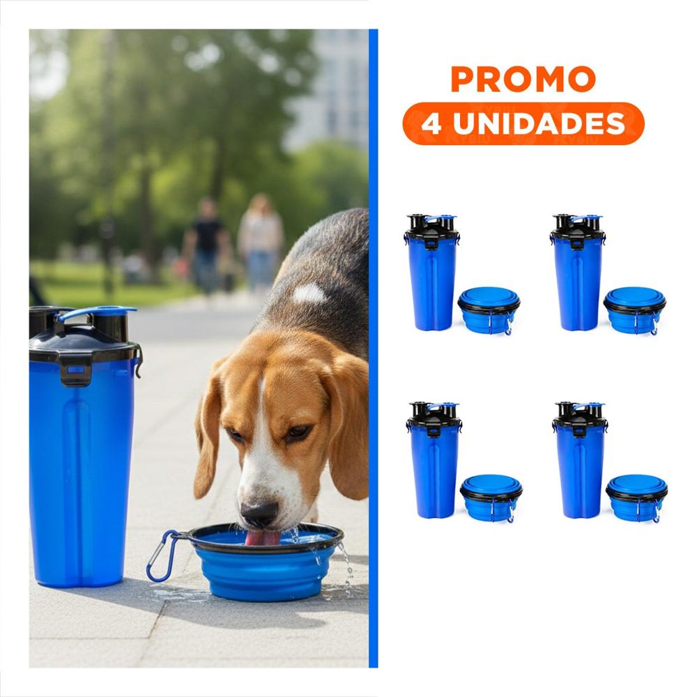 Pack4 Contenedor Doble Funcion con Bebedero Azul Y+Regalo Sticker