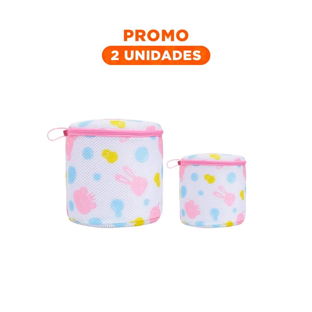 Pack2 Saco Malla Protectora Ropa Estilo Cilindro Blanco con Ositos Seguro