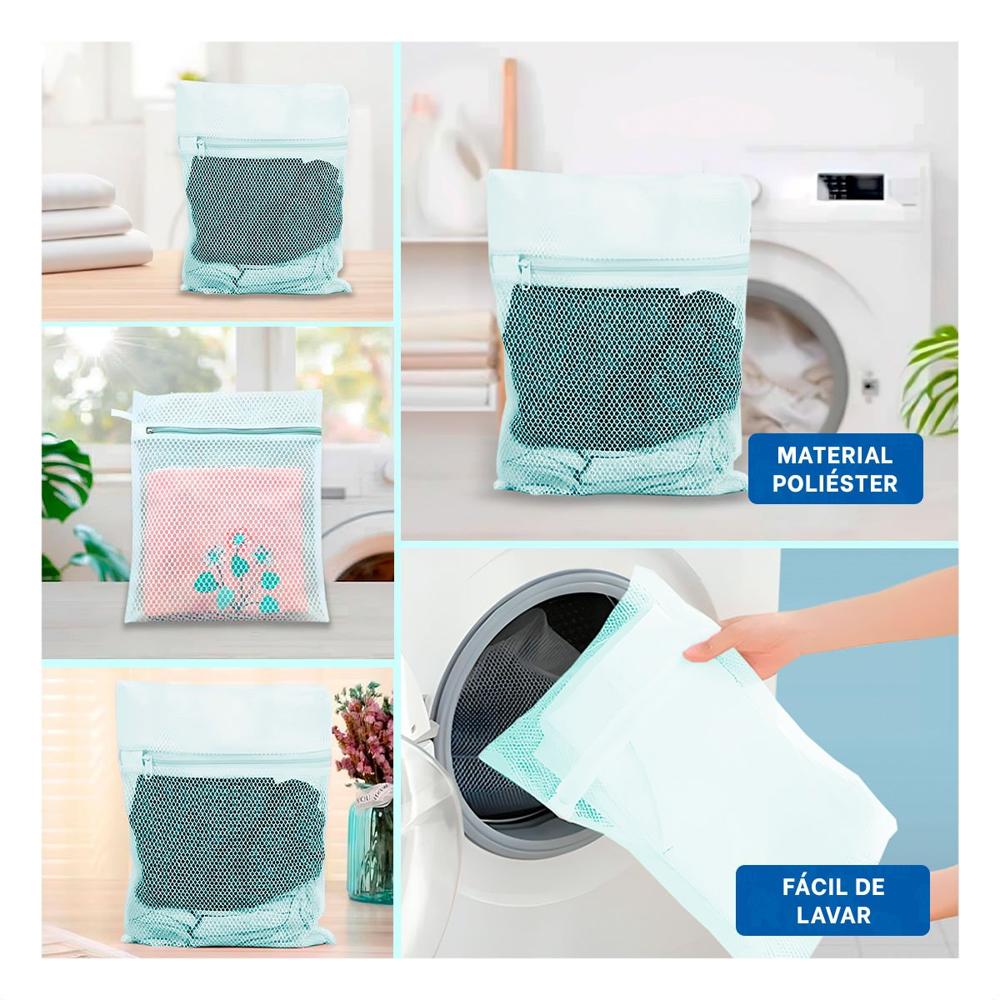 Funda Malla para Lavar Ropa Diseno Rectangular 40x30cm Celeste Suave Hogar