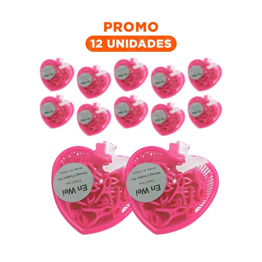 Pack12 Recipiente Rosado Corazon con 24 Ganchos 17x17cm Para Guardar Ganchos Y+Regalo Sticker