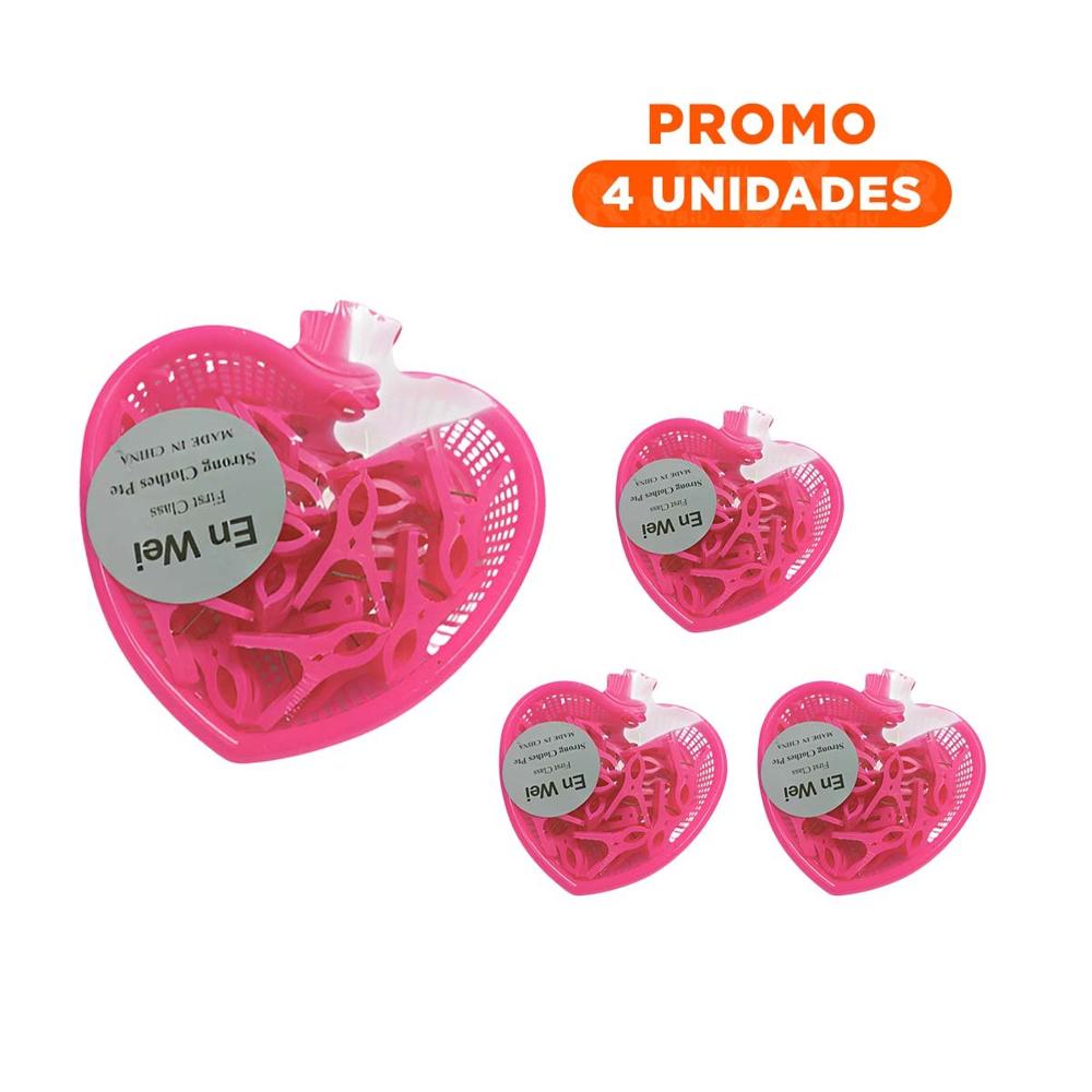 Pack4 Soporte Compacto Rosado Corazon con 24 Ganchos 17x17cm Y+Regalo Sticker