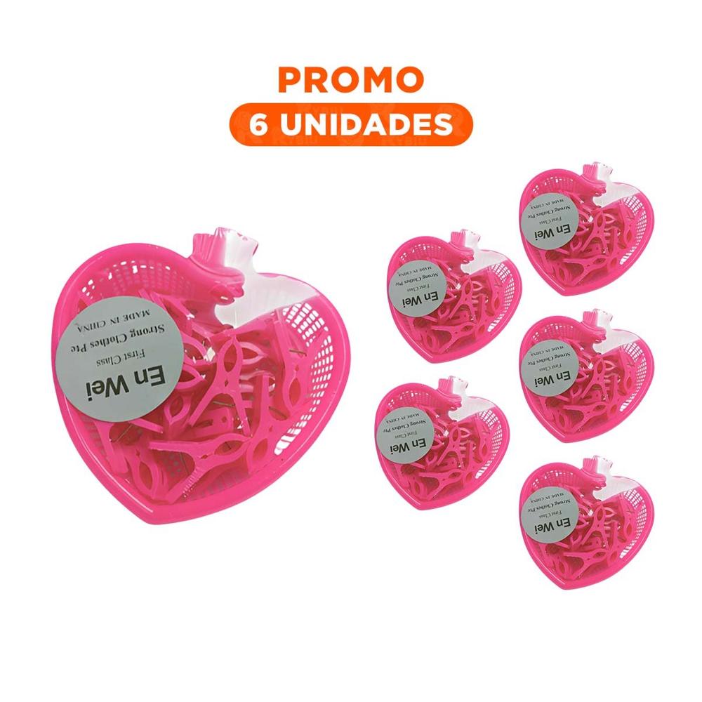 Pack6 Caja Decorativa Rosado Silueta de Corazon con 24 Ganchos