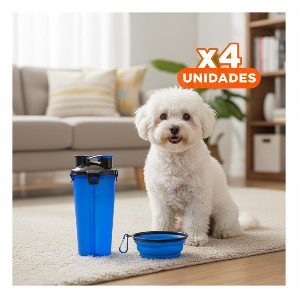 Pack4 Contenedor Portatil para Agua y Comida de Mascota Azul