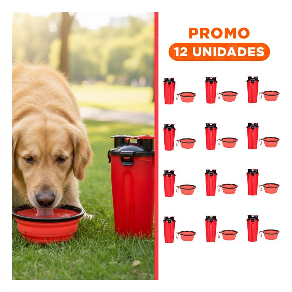 Pack12 Plato de Viaje para Mascota con Sistema 2 en 1 Rojo Y+Regalo Sticker