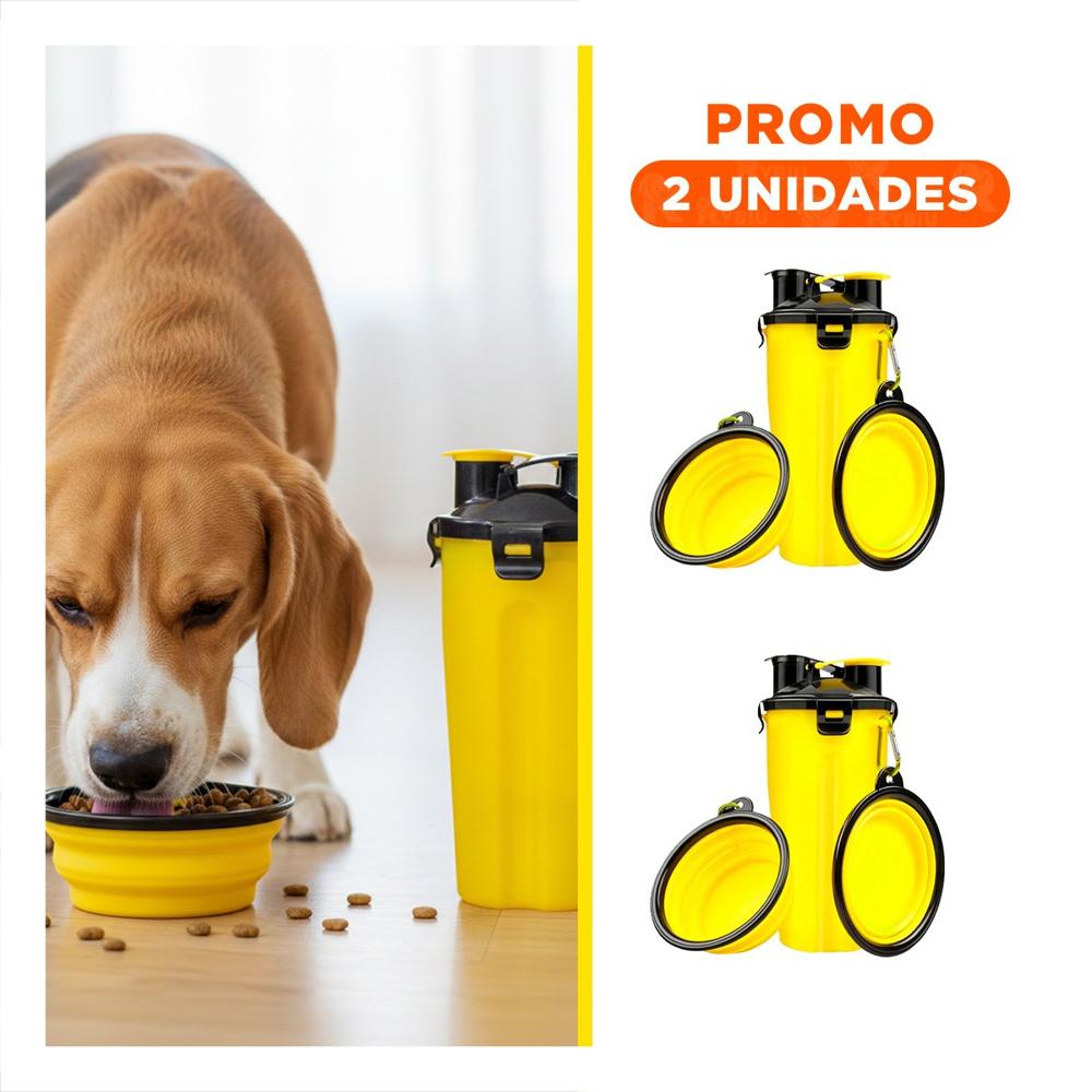 Pack2 Recipiente Doble Uso para Mascota con Plato Amarillo