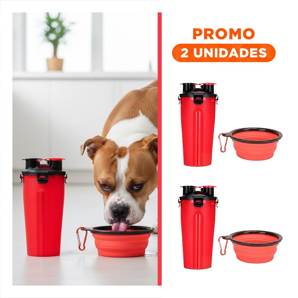 Pack2 Recipiente Doble Uso para Mascota con Plato Rojo