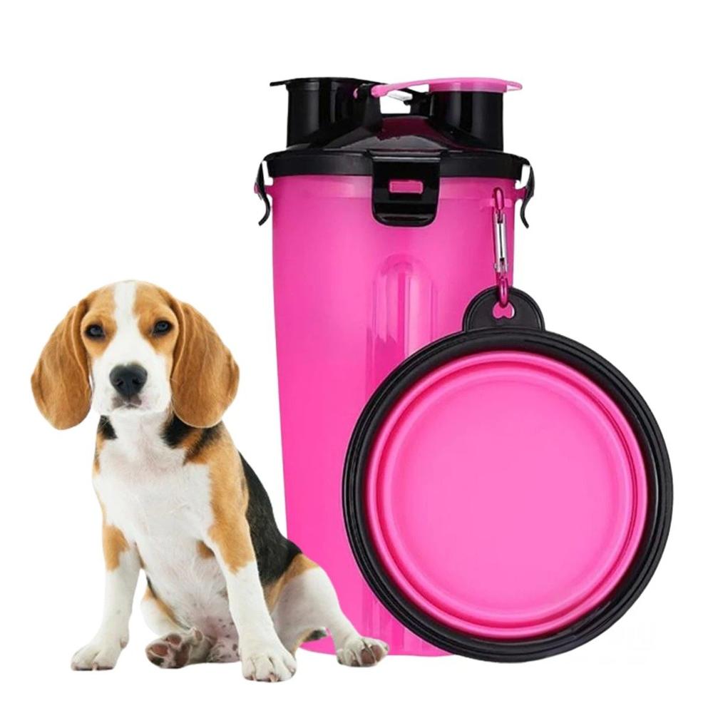 Alimentador Doble Funcion para Mascota Rosado Y+Papel Regalo