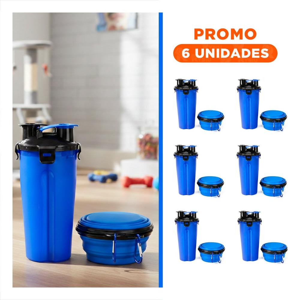 Pack6 Contenedor Compacto con Comedero y Plato Azul