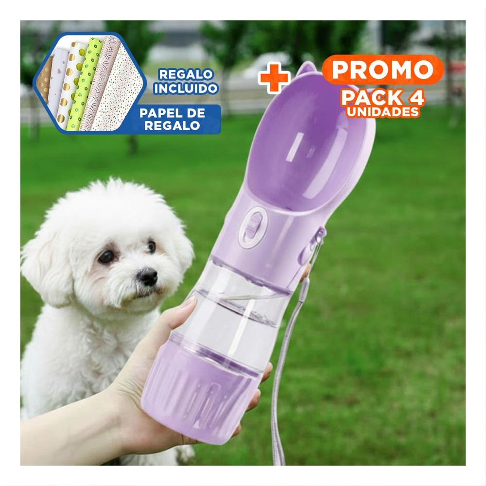 Pack4 Botella Compacta Gato Lila para Mochila Escolar Y+Papel Regalo