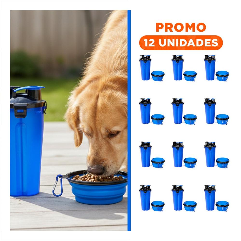 Pack12 Plato de Viaje para Mascota con Sistema 2 en 1 Azul Y+Regalo Sticker