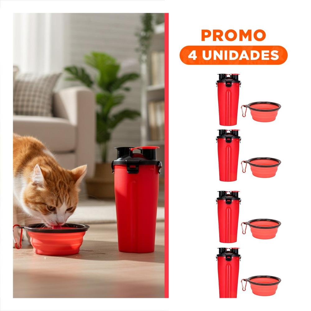 Pack4 Contenedor Doble Funcion con Bebedero Rojo Y+Regalo Sticker