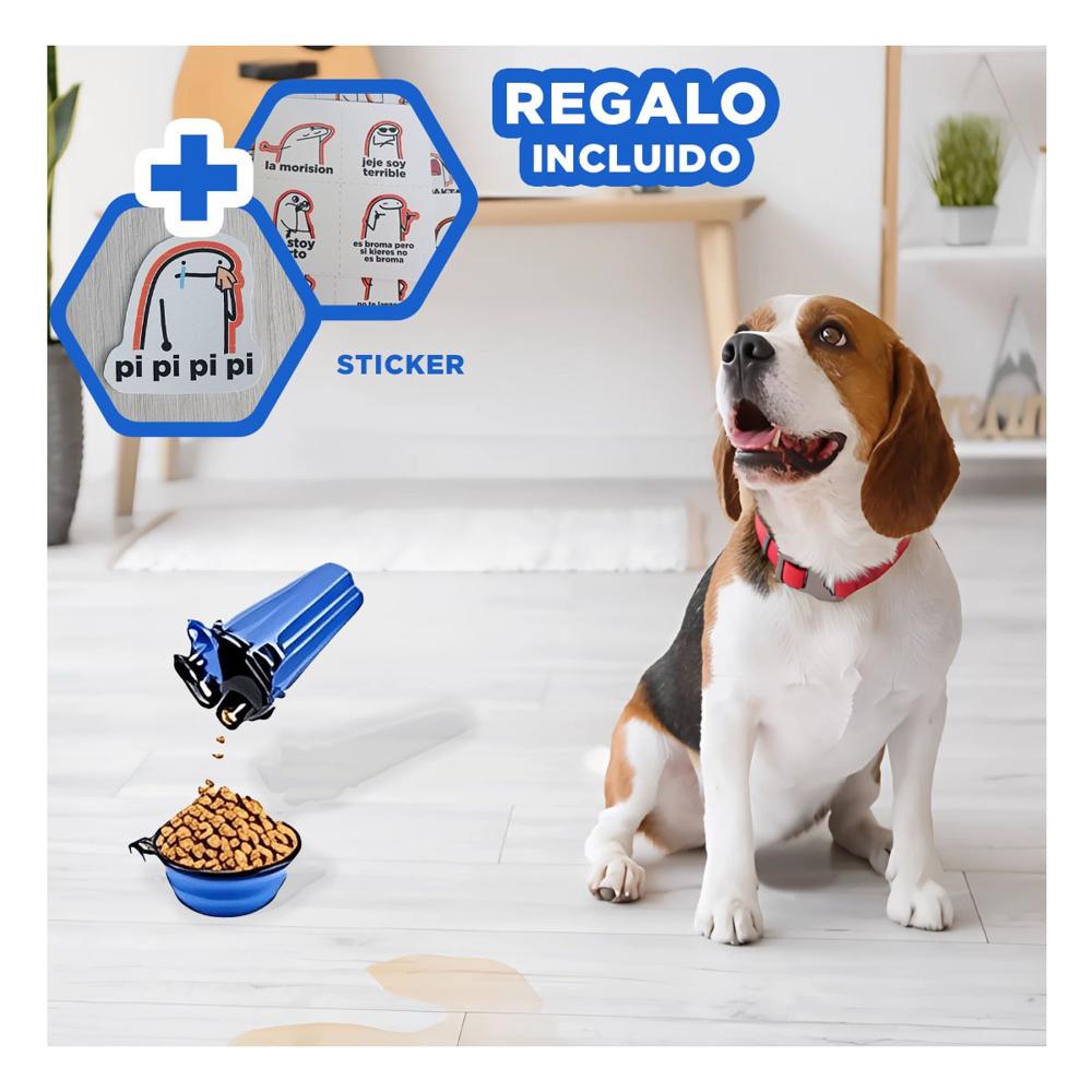 Alimentador con Deposito de Agua y Comida Azul Y+Regalo Sticker