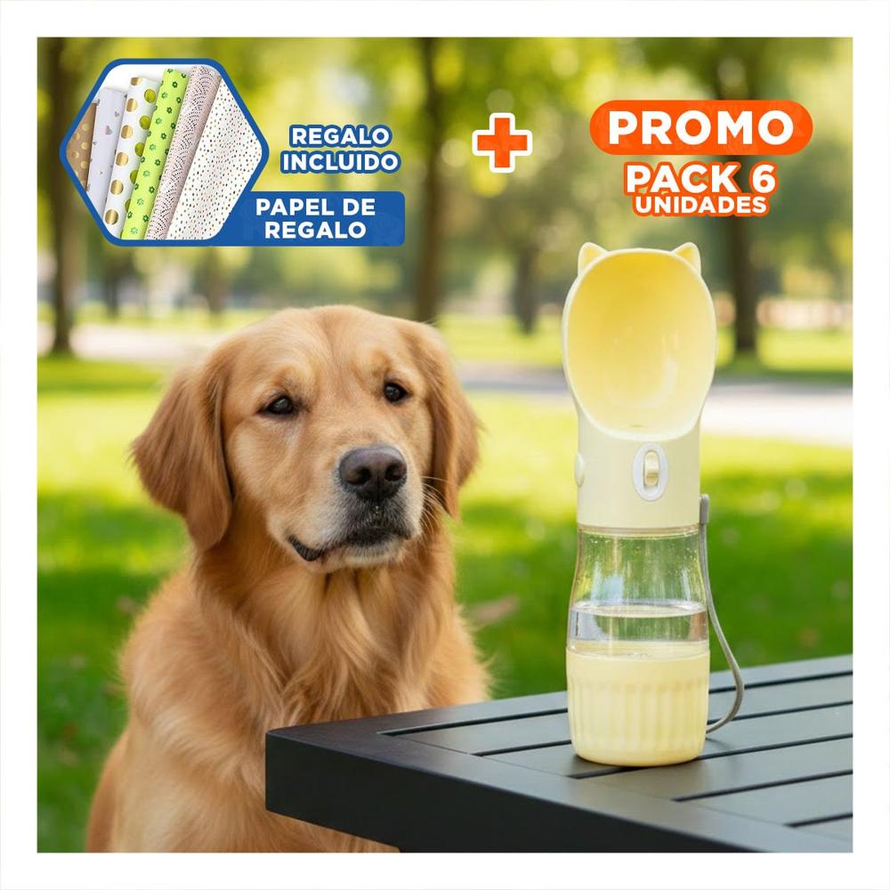 Pack6 Botella Funcional Gato Amarillo con Cierre Seguro Y+Papel Regalo