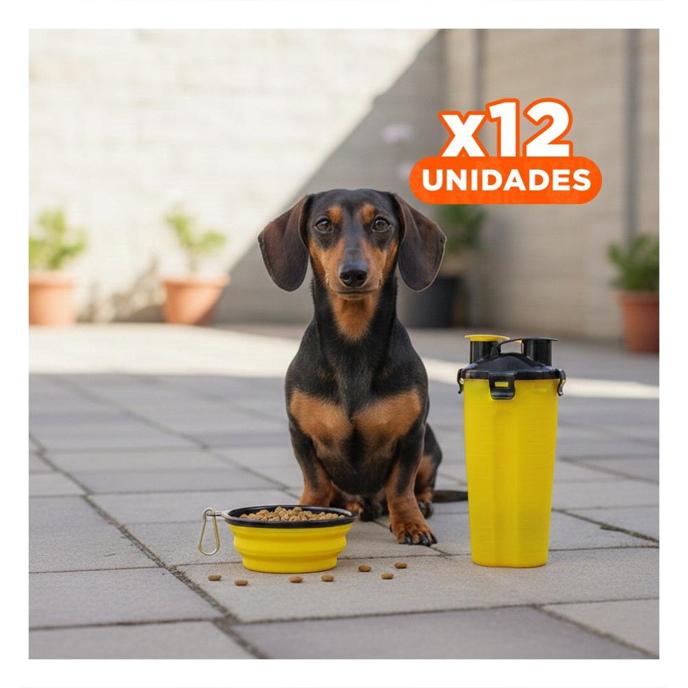 Pack12 Plato Doble Funcion para Mascota con Deposito Amarillo