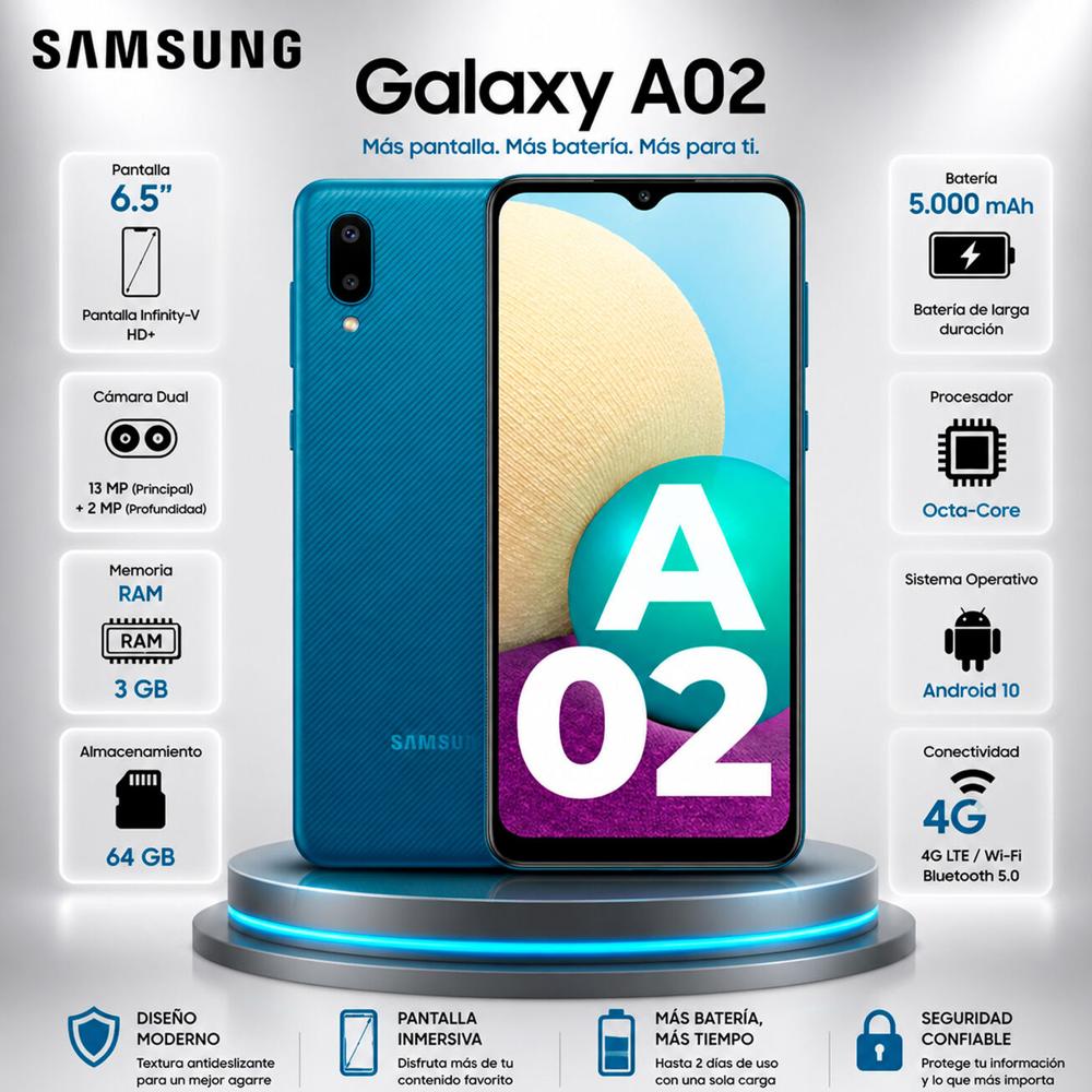 Celular Samsung Galaxy A02 DE 32 GB  - 3 GB RAM AZUL