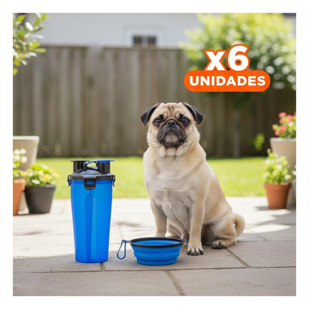 Pack6 Plato Portatil con Bebedero Integrado para Mascota Azul Y+Regalo Sticker