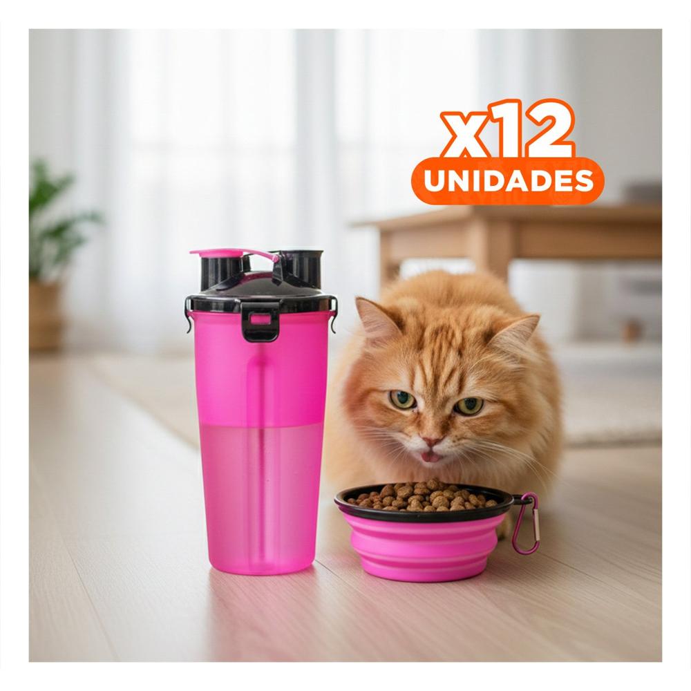 Pack12 Plato Doble Funcion para Mascota con Deposito Rosado