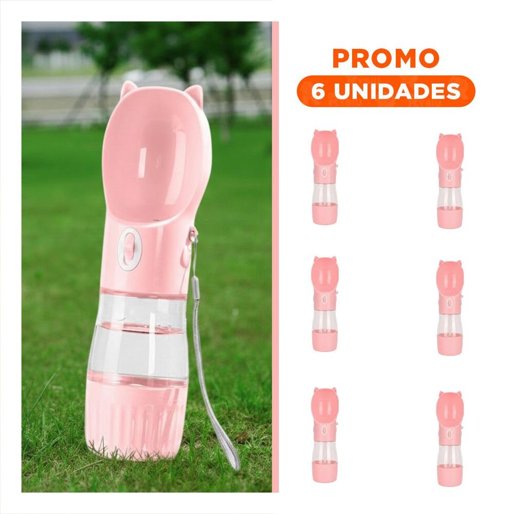 Pack6 Botella Practica Gato Rosado para Llevar en Bolso