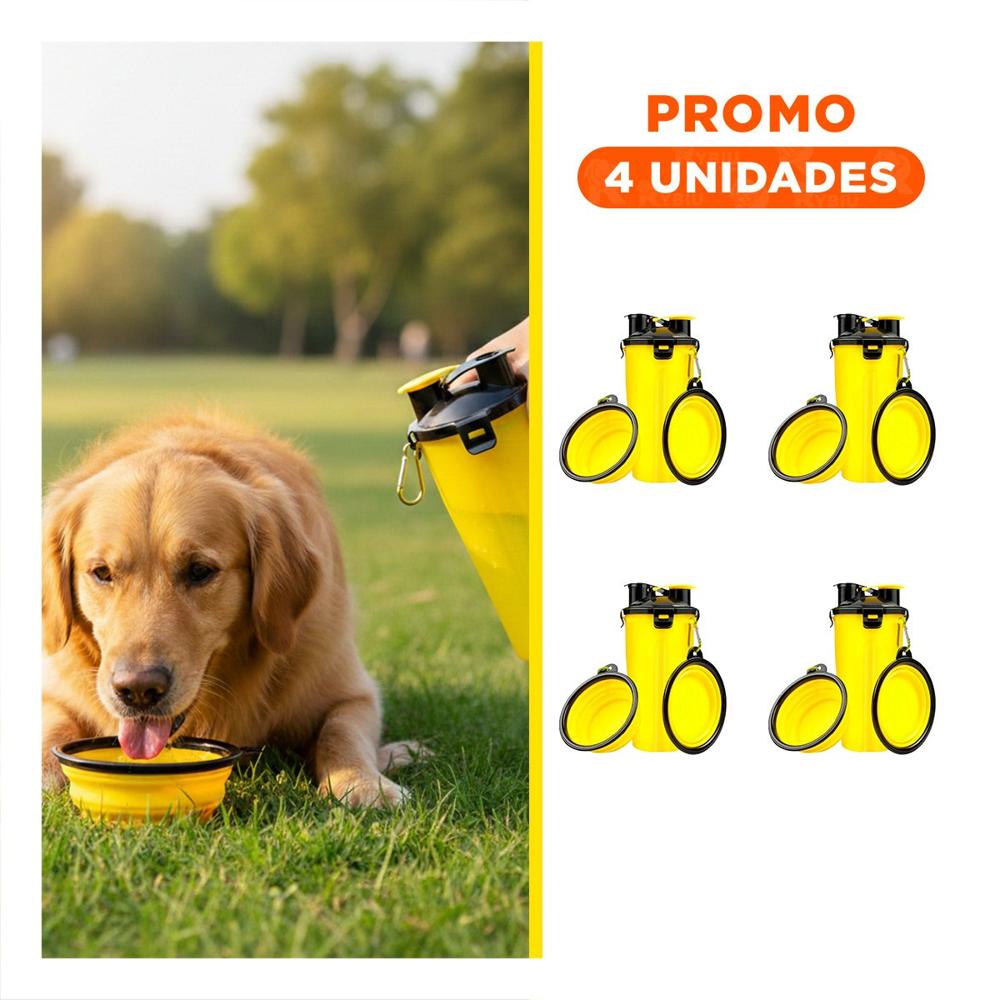 Pack4 Contenedor con Plato Plegable Integrado para Mascota Amarillo Y+Regalo Sticker