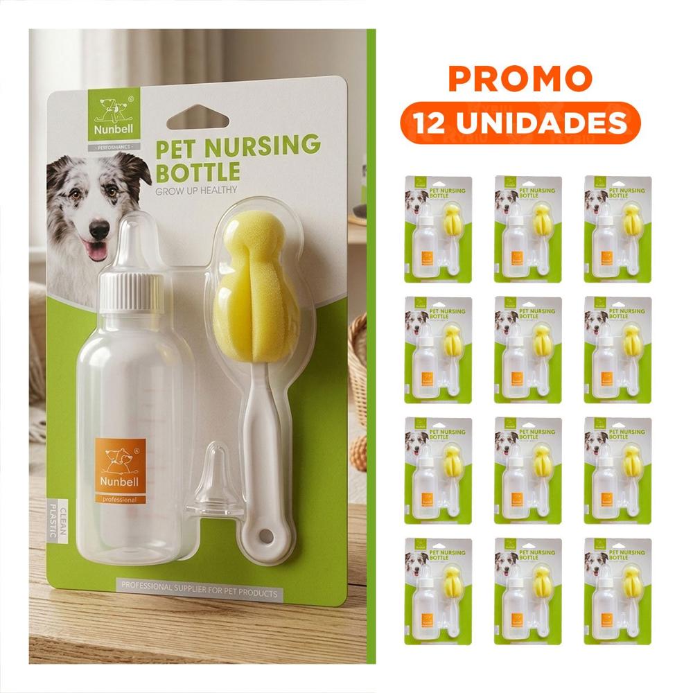 Pack12 Biberon Practico 120ml Transparente para Mascotas Y+Regalo Sticker