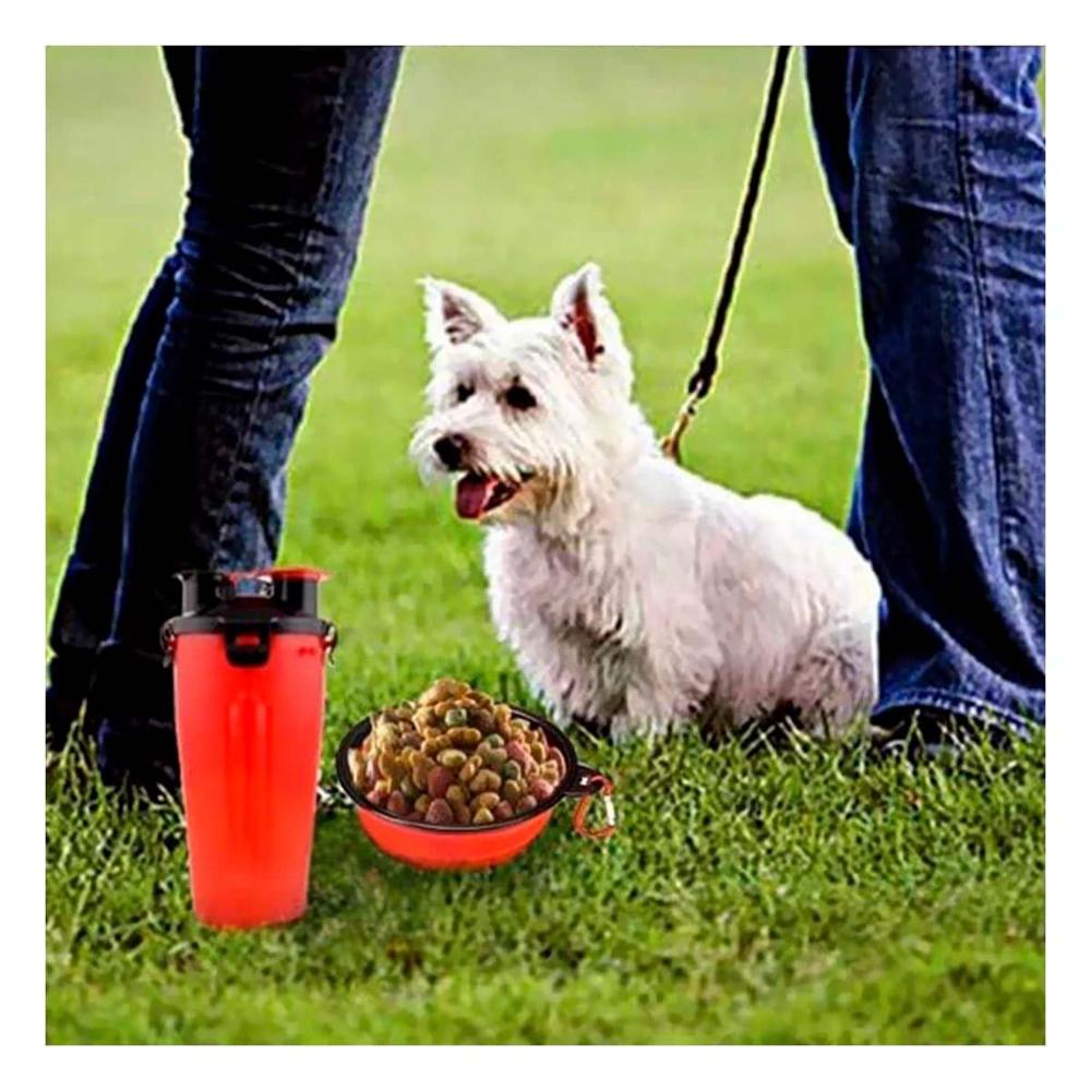 Alimentador Compacto con Plato Plegable para Mascota Rojo