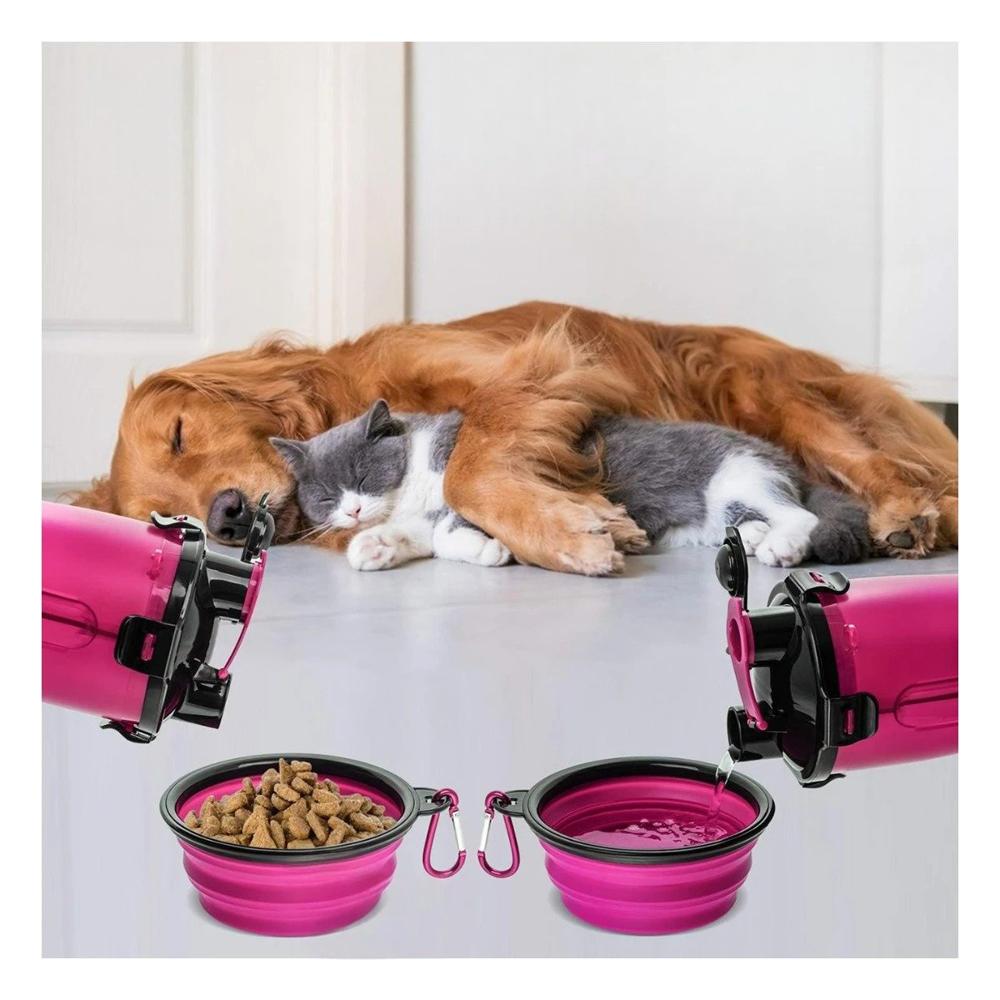 Alimentador Compacto con Plato Plegable para Mascota Rosado