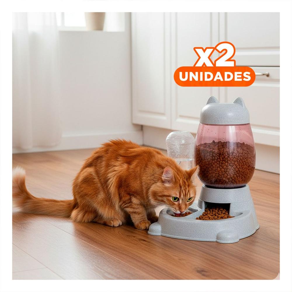 Pack2 Cuenco Combinado Pet Gato Blanco Gris Elegante Y+Regalo Sticker