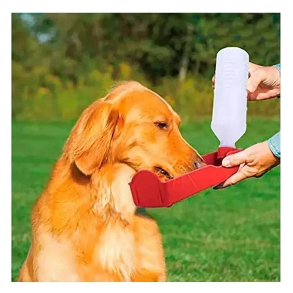Botella Portatil Roja para Mascota con Dispensador Practico para Paseos