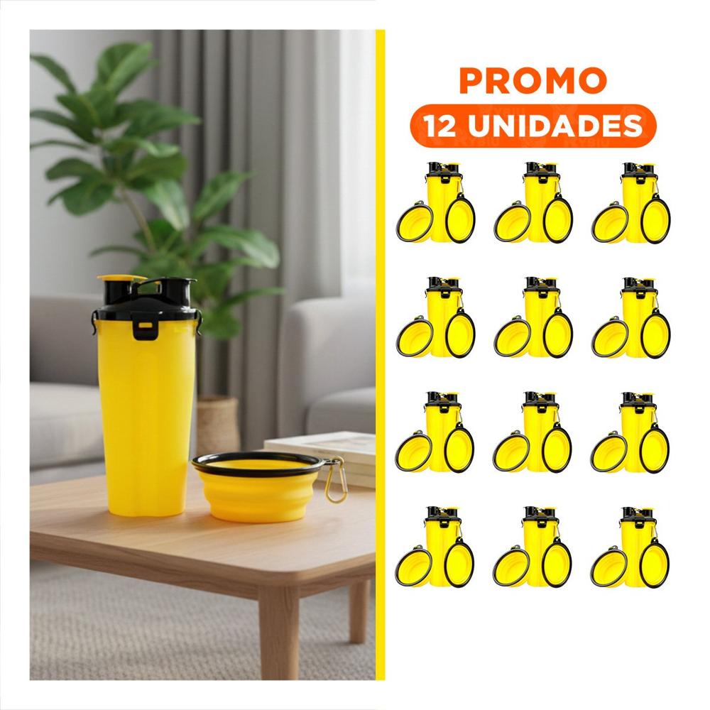 Pack12 Plato de Viaje para Mascota con Sistema 2 en 1 Amarillo Y+Regalo Sticker