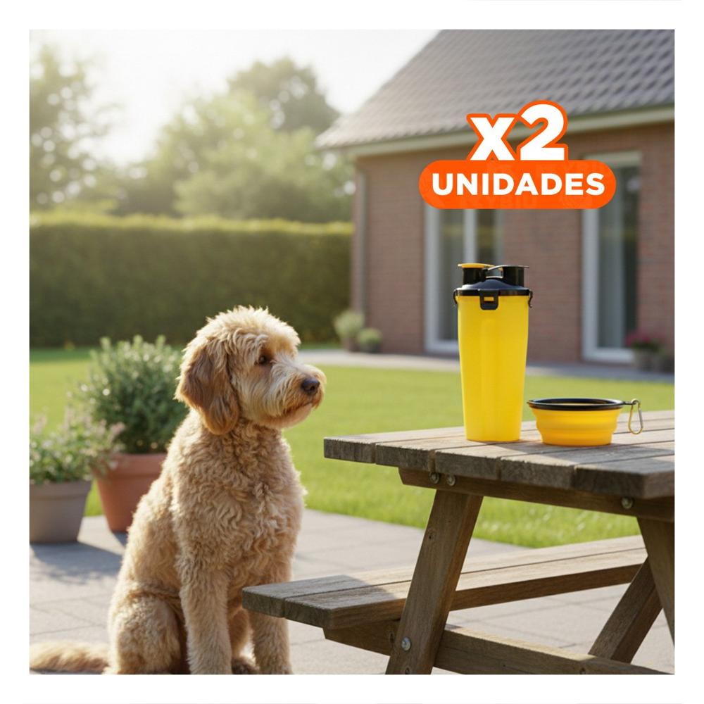 Pack2 Recipiente Practico con Plato Plegable para Mascota Amarillo Y+Regalo Sticker