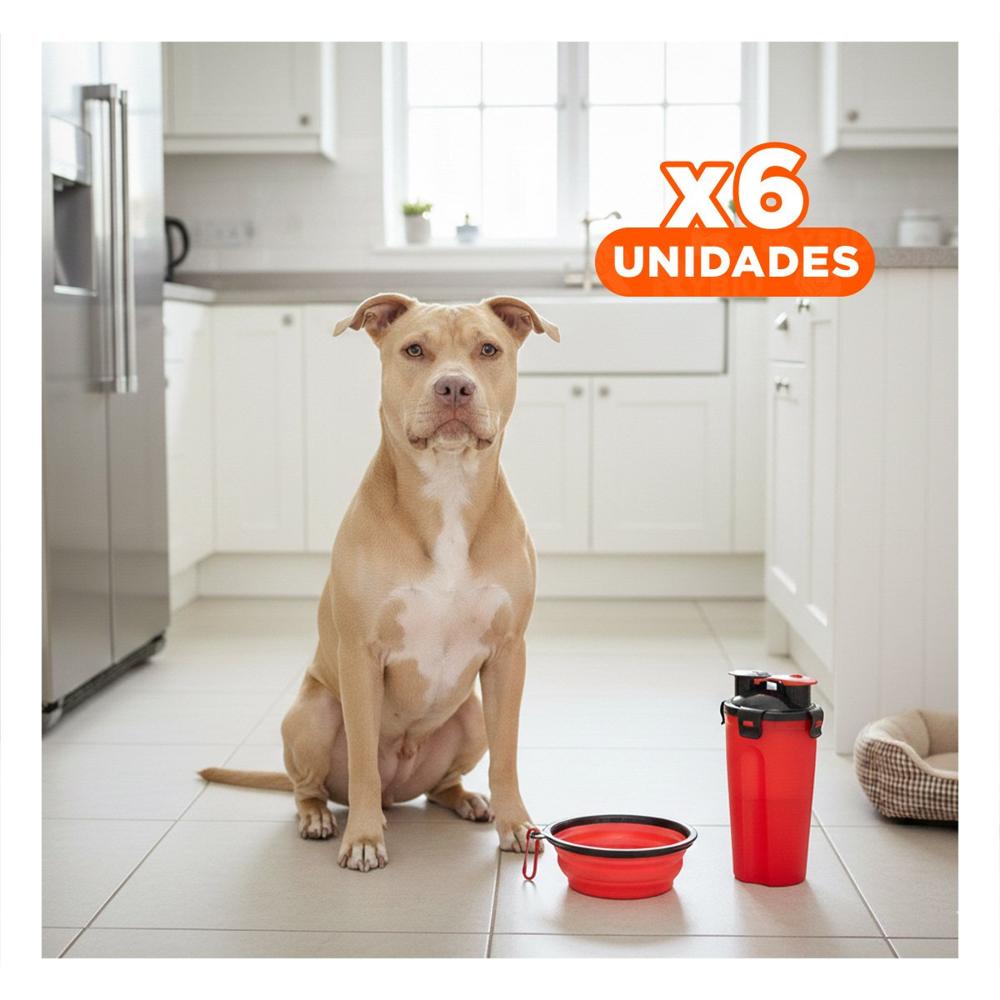 Pack6 Plato Portatil con Bebedero Integrado para Mascota Rojo Y+Regalo Sticker