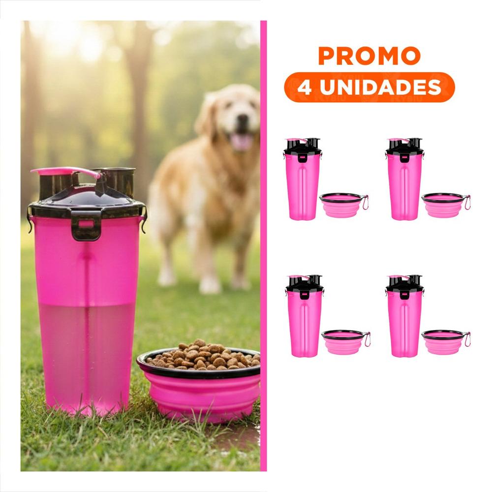 Pack4 Contenedor Doble Funcion con Bebedero Rosado Y+Regalo Sticker