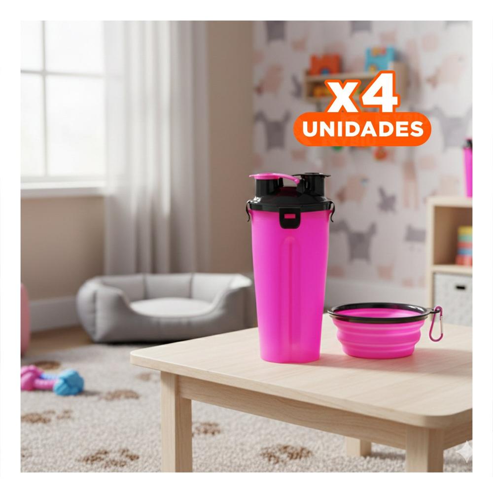 Pack4 Contenedor Portatil para Agua y Comida de Mascota Rosado