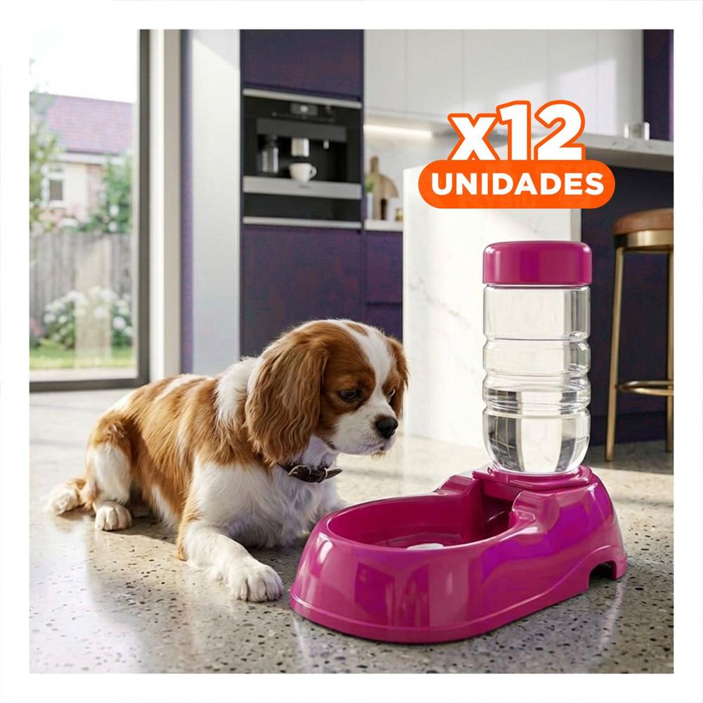Pack12 Recipiente de Agua para Mascota Rosado Durable y Estable y Firme