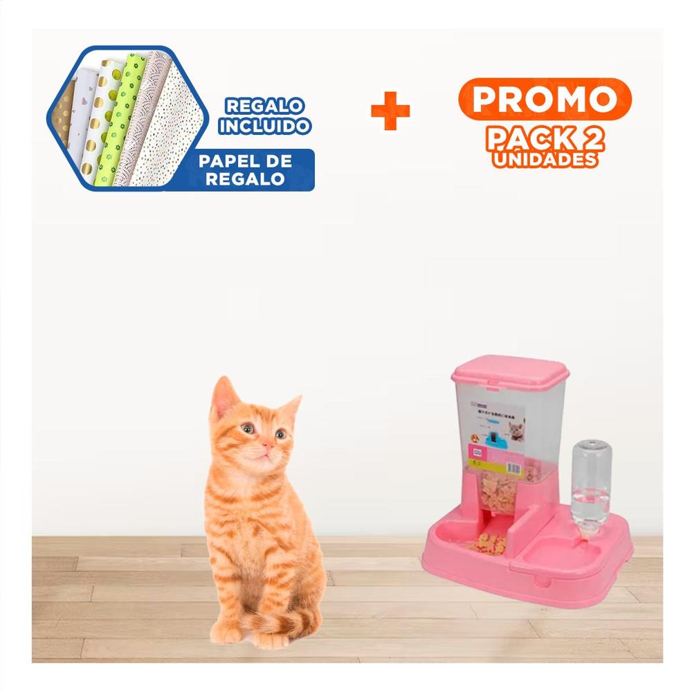 Pack2 Modulo de Comida y Bebida Rosado para Mascota Firme y Practico Y+Papel Regalo