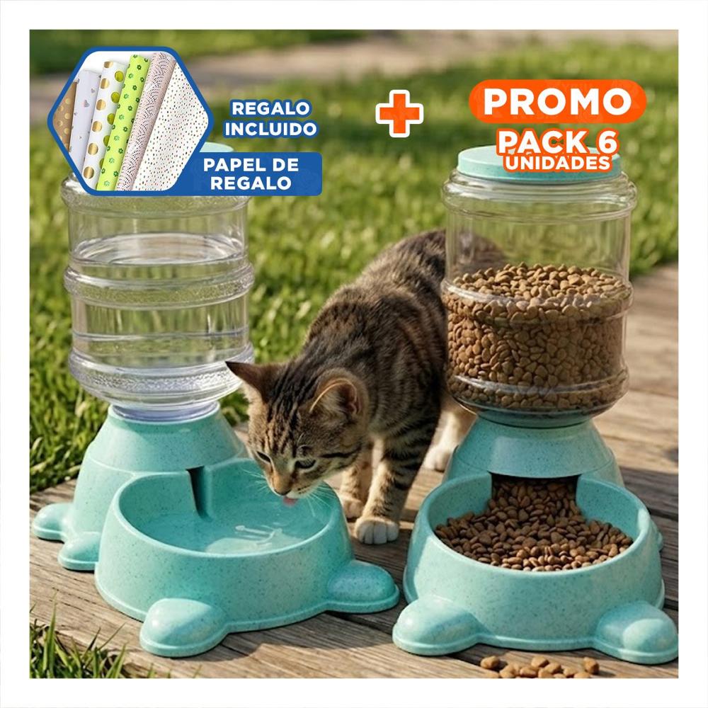 Pack6 Estacion Practica para Perro Circular con Bidon de Plastico Verde Y+Papel Regalo