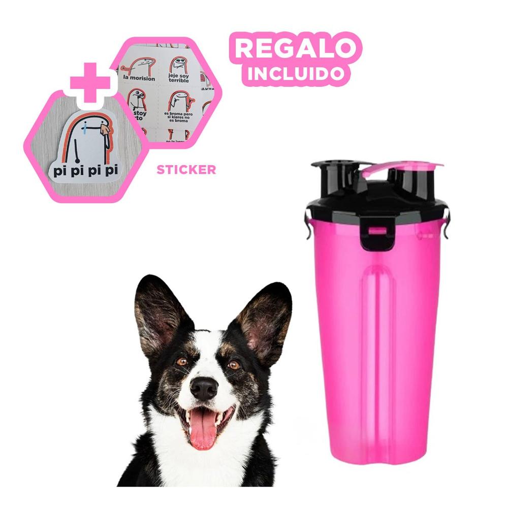 Alimentador con Deposito de Agua y Comida Rosado Y+Regalo Sticker