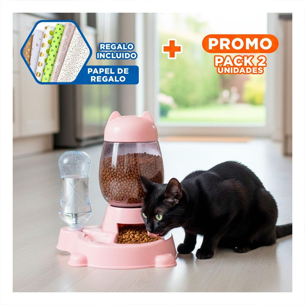 Pack2 Alimentador Unido Pet Gato Blanco Rosado Elegante y Duradero Y+Papel Regalo