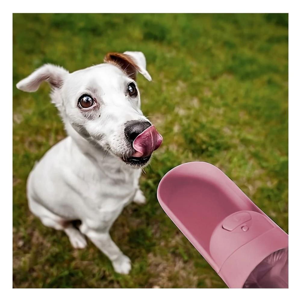 Sistema 4 en 1 Dispensador con Bolsita Rosado Mediano para Mascota Y+Ligas Regalo