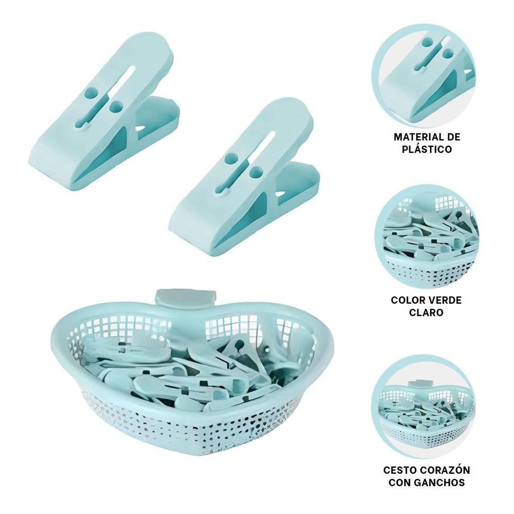 Canasta Innovadora Verde Claro Corazon para Guardar Ganchos Y+Ligas Regalo