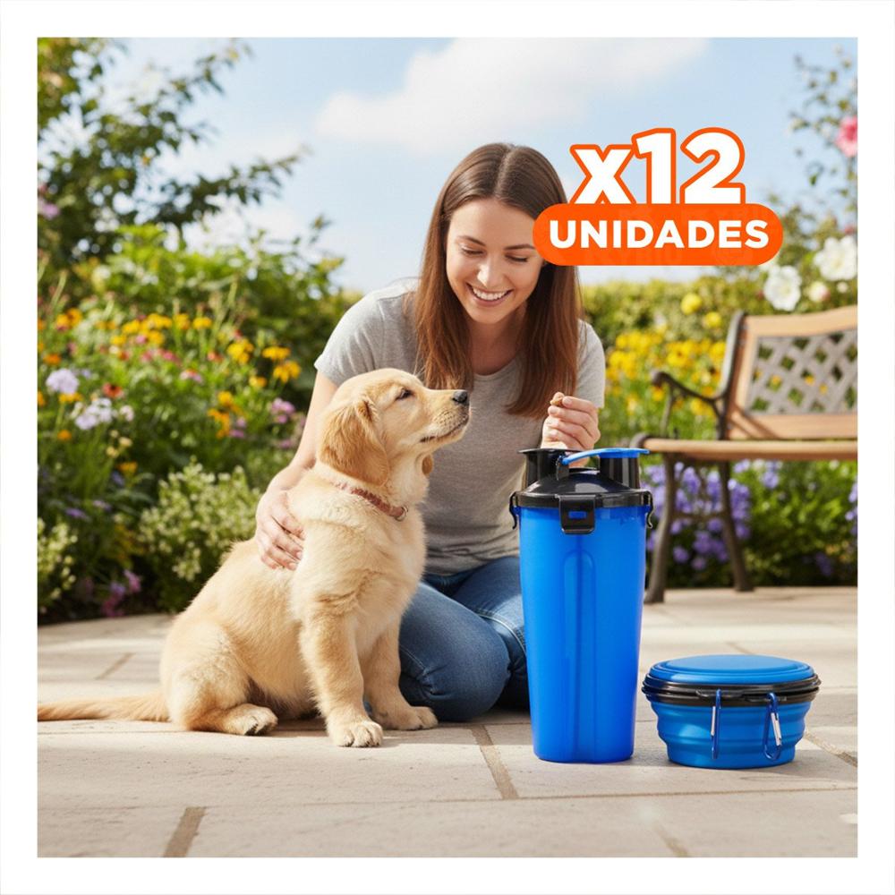 Pack12 Plato Doble Funcion para Mascota con Deposito Azul