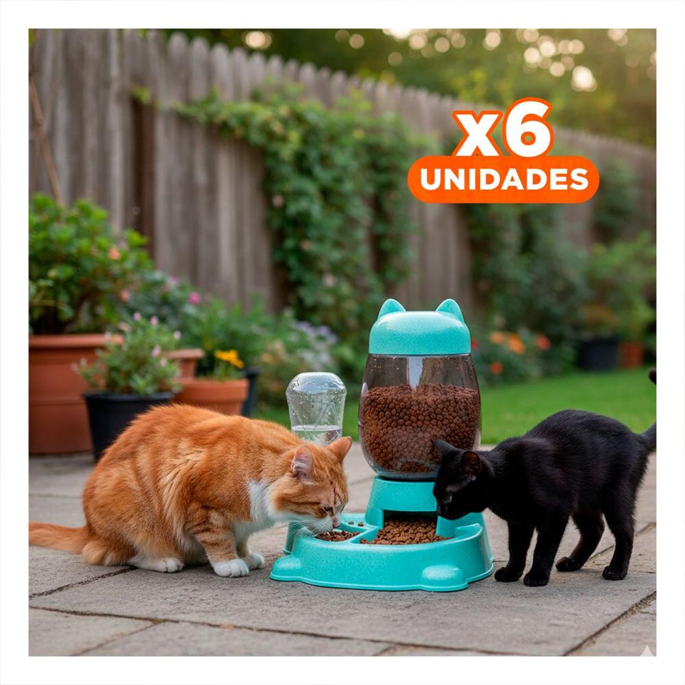 Pack6 Servicio Completo para Gato con Plato y Bebedero Blanco Celeste Y+Regalo Sticker