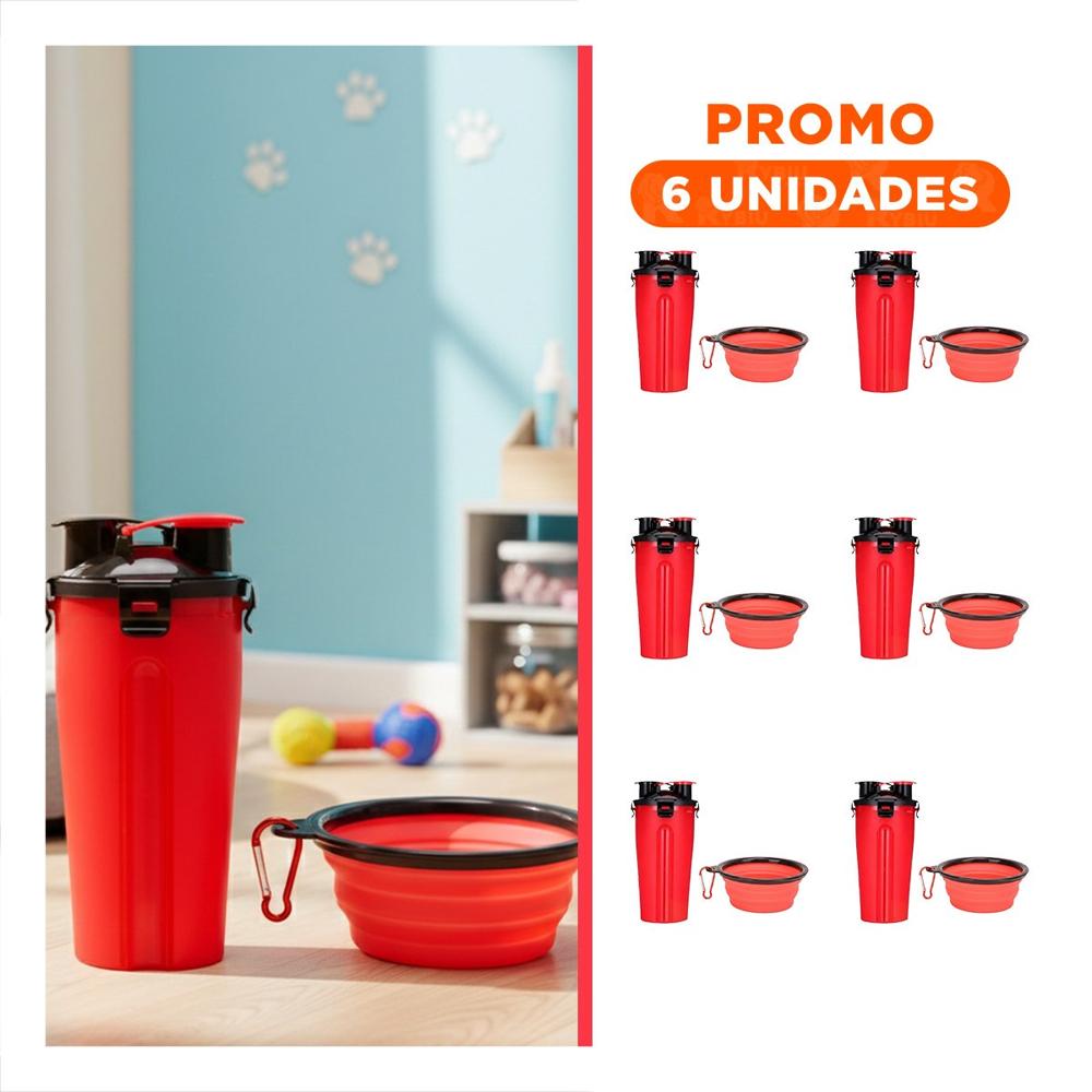 Pack6 Contenedor Compacto con Comedero y Plato Rojo