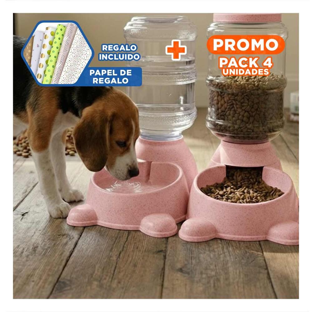 Pack4 Base Estable para Perro Plomo Circular con Bidon Plastico Rosado Y+Papel Regalo